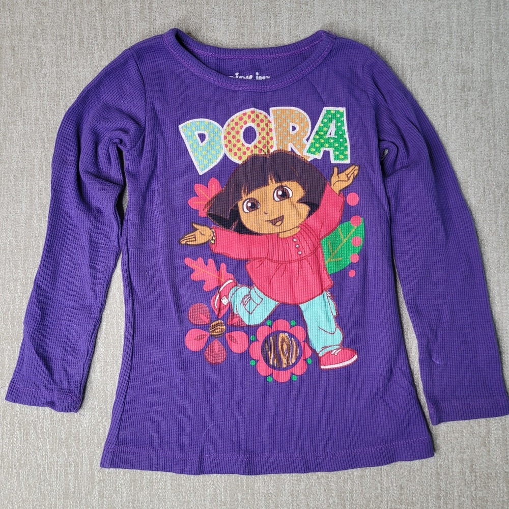 Dora the Explorer 2010 Nick Jr Purple Waffle Knit Long Sleeve Shirt Size 6X Kids